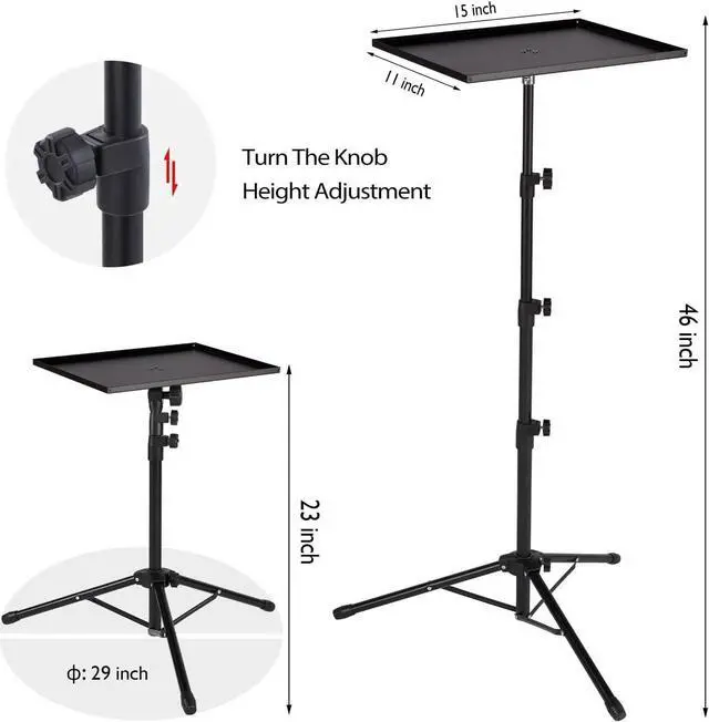 Alt view image 5 of 7 - Klvied Projector Tripod Stand, Universal Laptop Tripod Stand, Portable DJ Equipment Stand, Folding Floor Tripod Stand, Outdoor Computer Table Stand For Stage or Studio, Height Adjustable 23 to 46 Inch