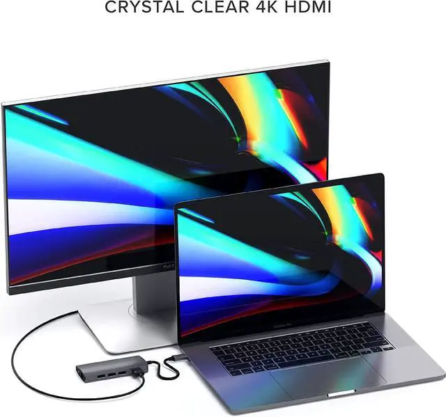 Alt view image 2 of 6 - Satechi USB C Hub Multiport Adapter V2 - USB C Dongle - 4K HDMI (60Hz), 60W USB C Charging, GbE, SD/Micro Card Readers, USB 3.0 - USBC Hub for MacBook Pro/Air M1 M2 - Space Gray