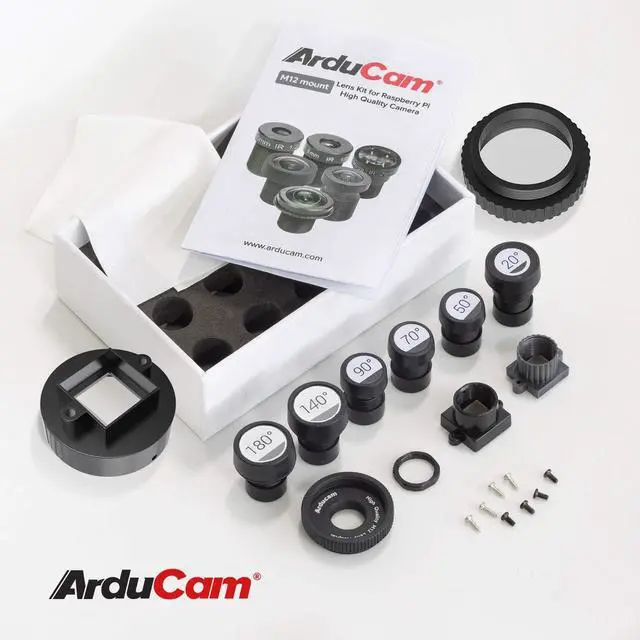 Alt view image 2 of 5 - M12 Lens Kit for Raspberry Pi HQ Camera (Type 1/2.3), 20 to 180 Degrees Telephoto, Wide Angle, Fisheye Lenses with M12 to CS-Mount Adapter, Locking Ring, Cleaning Cloth and More