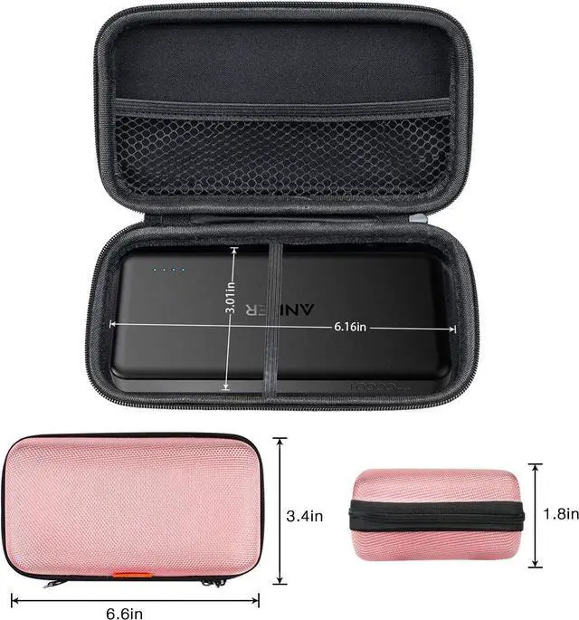 Alt view image 5 of 7 - GLCON Cell Phone Carrying Case - Portable Hard EVA Charger Case - High Protection Small Zipper Travel Pouch Storage Bag Electronic Organizer for Battery, GPS, Hard Drive, Charging Cable, Cord - Pink