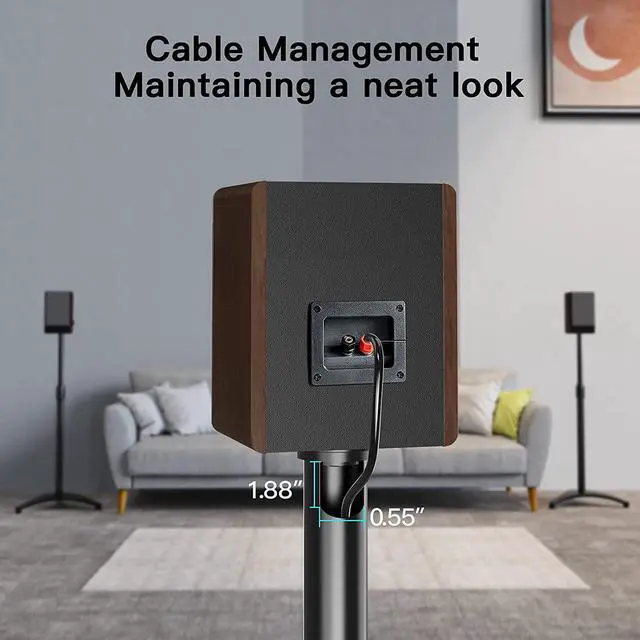 Alt view image 5 of 7 - PERLESMITH Speaker Stands Height Adjustable 30-44 Inch with Cable Management, Hold Satellite Speakers and Small Bookshelf Speakers up to 8lbs -1 Pair