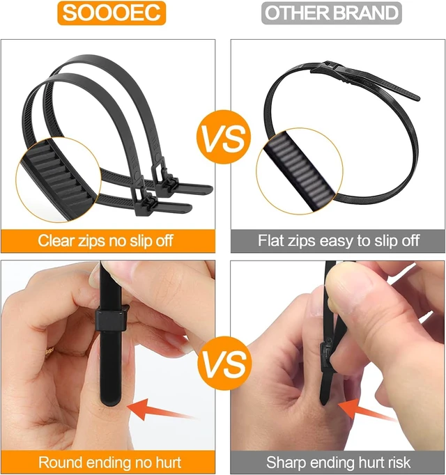 Alt view image 3 of 6 - 200 Pack Reusable Zip Ties Assorted Sizes 6 8 10 12 Inch Black Cable Ties