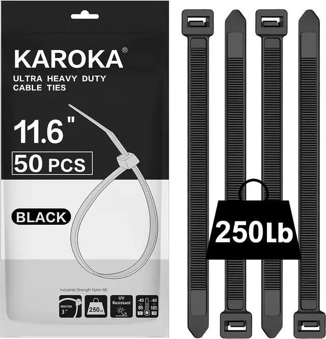 Main image of Industrial Zip Ties Heavy Duty with 250 lbs Tensile Strength 11.6 inch Electrical Cable Ties Heavy Duty 50 Pieces Wide and Thick Zip Ties by