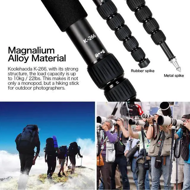 Alt view image 7 of 7 - Camera Aluminum Monopod with Metal Tripod Base.6 Sections 18-69inch Adjustable, Leg Diameter 28mm,up to 13lbs - Black