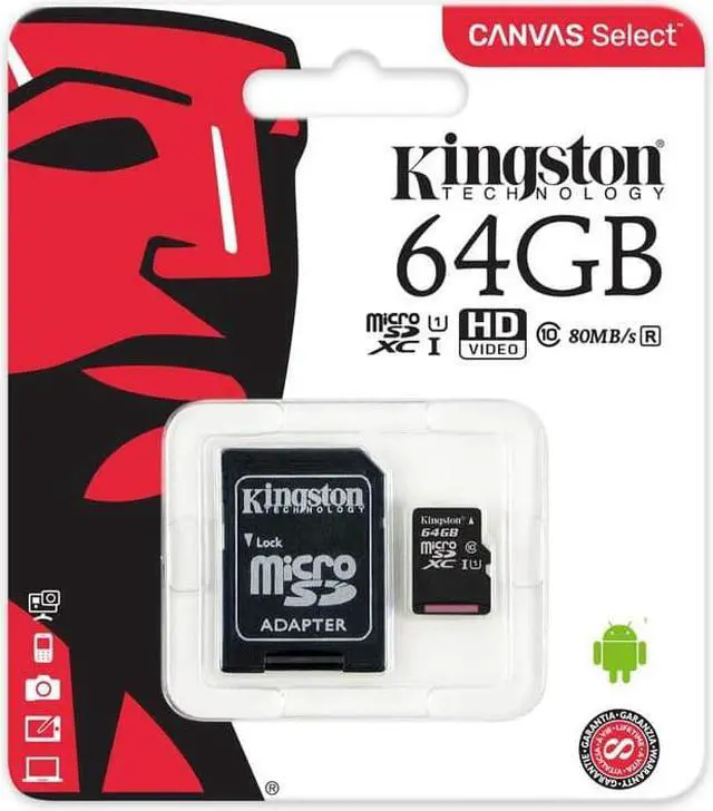 Alt view image 11 of 16 - Kingston Canvas Select 64GB microSDHC Class 10 UHS-I 80MB/s Flash Memory Card