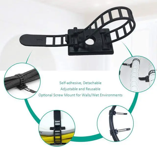 Alt view image 3 of 7 - 1000 Pieces Cable Management Desk Cord Organizer Cable Ties Wire Fasteners Clips