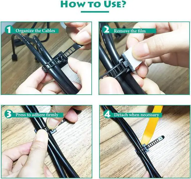 Alt view image 6 of 7 - 1000 Pieces Cable Management Desk Cord Organizer Cable Ties Wire Fasteners Clips