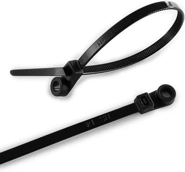 Main image of Plastic Ties with Screw Holes (100 Pack) 7.5 Inch Mount Head Electrical Zip Ties 50 LBS UV Black