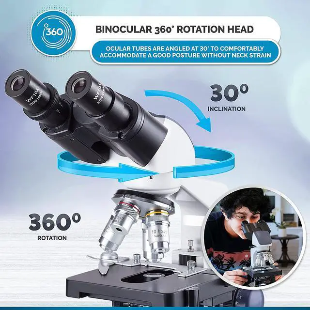 Alt view image 6 of 7 - B120 Series Student & Professional LED Binocular Compound Microscope - 40X-2500X Magnification - Includes 5MP USB Camera & Siedentopf Head