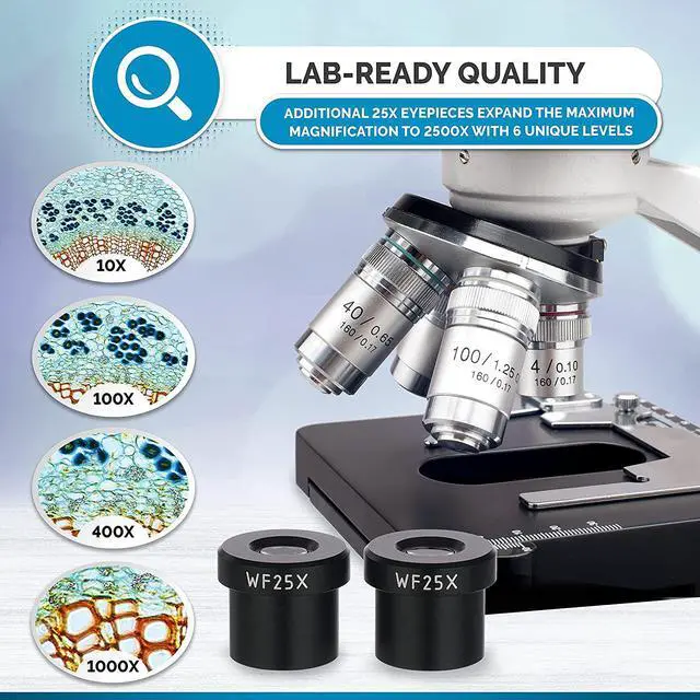 Alt view image 4 of 7 - B120 Series Student & Professional LED Binocular Compound Microscope - 40X-2500X Magnification - Includes 5MP USB Camera & Siedentopf Head