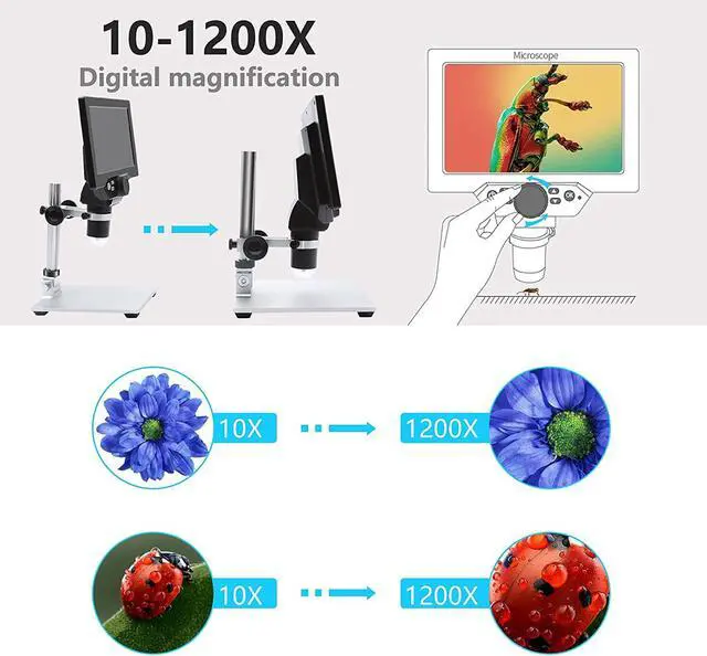 Alt view image 3 of 7 - UF-TOOLS 7 Inch LCD Digital Microscope with 64GB TF Card, 1200x Magnification, 12MP Ultra-Precise Focusing Camera 1080P Video Microscope 8 LED Lights for Coin Circuit Board Soldering PC Watch Repair