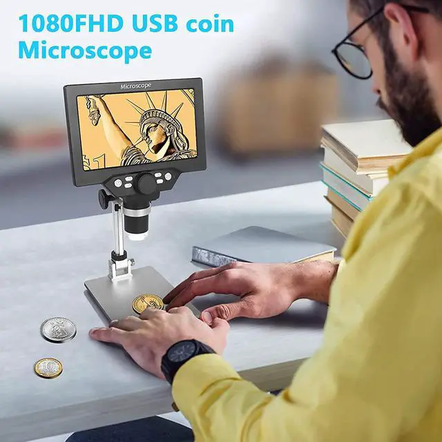 Alt view image 4 of 7 - UF-TOOLS 7 Inch LCD Digital Microscope with 64GB TF Card, 1200x Magnification, 12MP Ultra-Precise Focusing Camera 1080P Video Microscope 8 LED Lights for Coin Circuit Board Soldering PC Watch Repair