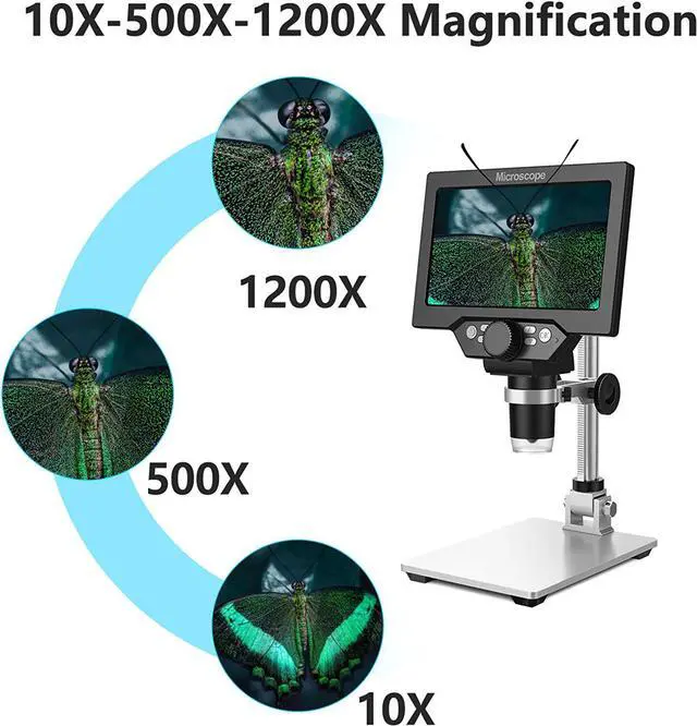 Alt view image 6 of 7 - UF-TOOLS 7 Inch LCD Digital Microscope with 64GB TF Card, 1200x Magnification, 12MP Ultra-Precise Focusing Camera 1080P Video Microscope 8 LED Lights for Coin Circuit Board Soldering PC Watch Repair