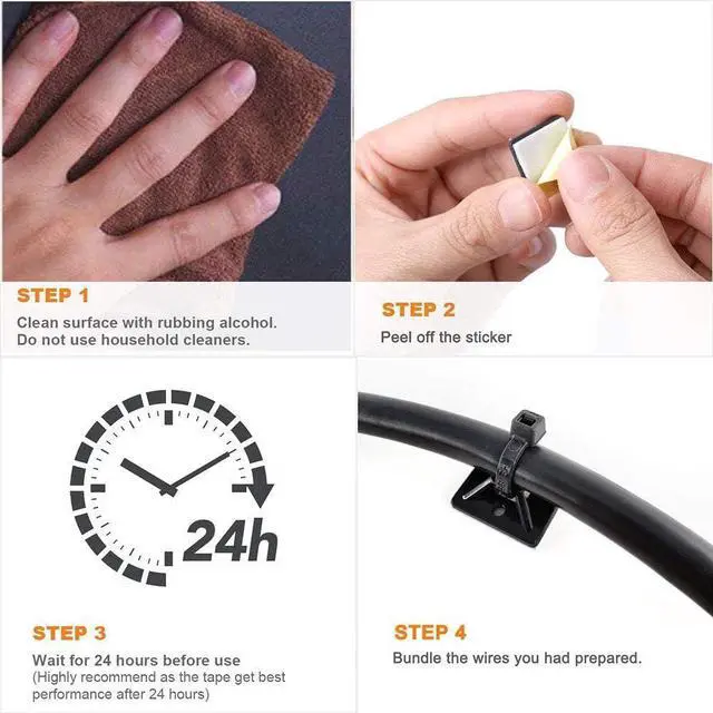 Alt view image 3 of 4 - Strong Self Adhesive Wire Clips Cable Zip Tie Mounts 1 with 8 Inch Zipties Black UV Protection Outdoor 100 Pcs Sticky Wire Fasteners Cable Guide Management Mounting Suqare Holder Anchor Base large