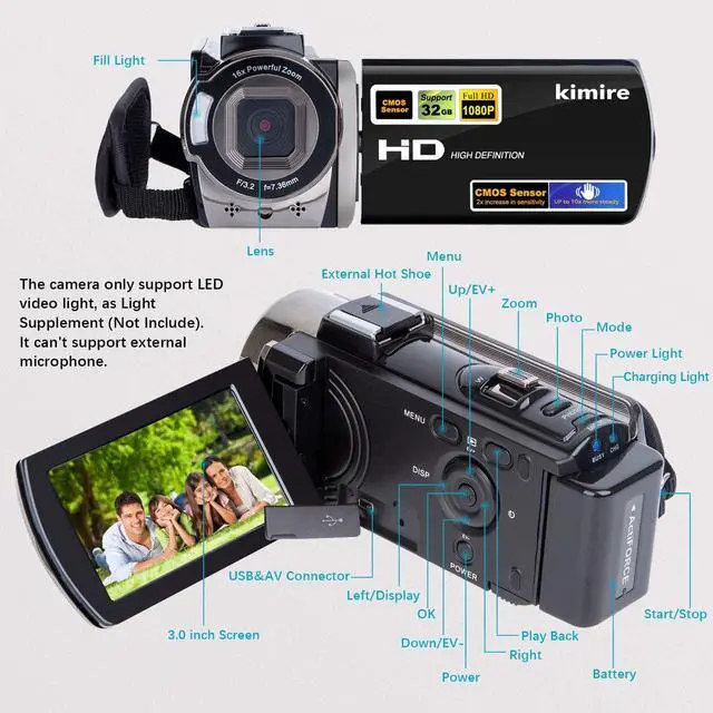 Alt view image 2 of 7 - Video Camera Camcorder Digital Camera Recorder Full HD 1080P 15FPS 24MP 3.0 Inch 270 Degree Rotation LCD 16X Digital Zoom Camcorder Camera with 2 Batteries(Black)