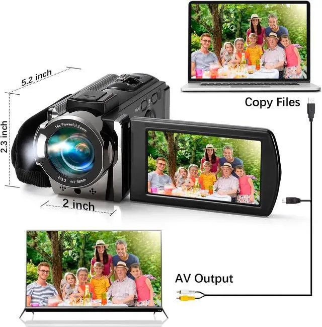 Alt view image 4 of 7 - Video Camera Camcorder Digital Camera Recorder Full HD 1080P 15FPS 24MP 3.0 Inch 270 Degree Rotation LCD 16X Digital Zoom Camcorder Camera with 2 Batteries(Black)