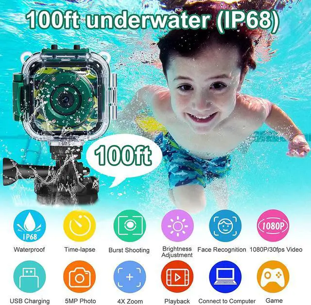 Alt view image 6 of 7 - PROGRACE Waterproof Camera for Kids - Children Digital Video Cameras Underwater Camera 1080P Toddler Sports Cameras for Boys Birthday Cámara Pool Toys Age 3 4 5 6 7 8 9 10 11 12
