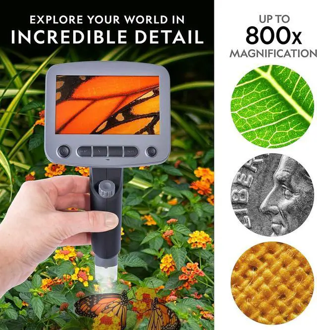 Alt view image 2 of 6 - Digital Microscope for Kids  40-Piece Handheld Microscope, Lightweight, Portable, Capture 1080p Photos & Video on Micro SD Card, Tilting 4.3-Inch LCD Screen, 800x Magnification