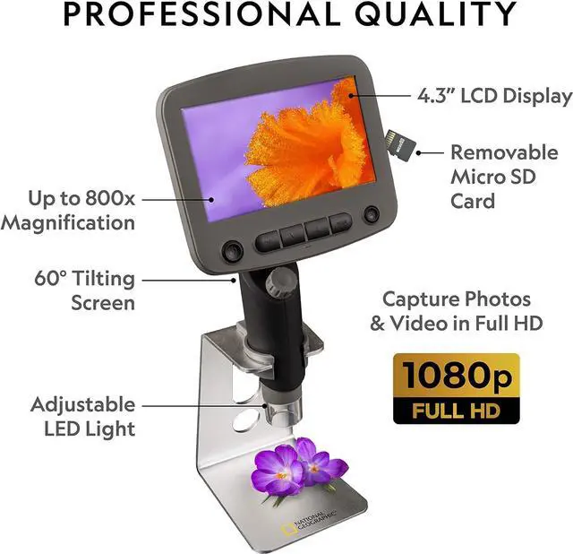 Alt view image 3 of 6 - Digital Microscope for Kids  40-Piece Handheld Microscope, Lightweight, Portable, Capture 1080p Photos & Video on Micro SD Card, Tilting 4.3-Inch LCD Screen, 800x Magnification