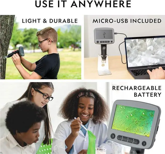 Alt view image 4 of 6 - Digital Microscope for Kids  40-Piece Handheld Microscope, Lightweight, Portable, Capture 1080p Photos & Video on Micro SD Card, Tilting 4.3-Inch LCD Screen, 800x Magnification