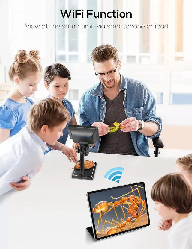 Alt view image 4 of 6 - Microscope 1200X with 32GB SD Card,Leipan 1080P Wireless LCD Digital Microscope with 8 LED Lights,PC View,Photo/Video Capture,Compatible with Windows iPhone Android iPad (MS2-5 inch)