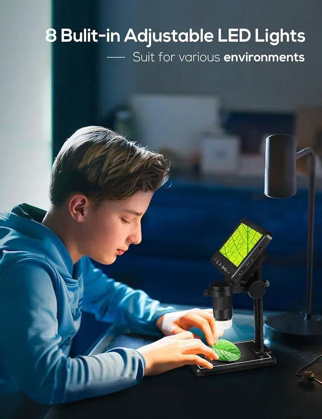 Alt view image 5 of 6 - Microscope 1200X with 32GB SD Card,Leipan 1080P Wireless LCD Digital Microscope with 8 LED Lights,PC View,Photo/Video Capture,Compatible with Windows iPhone Android iPad (MS2-5 inch)