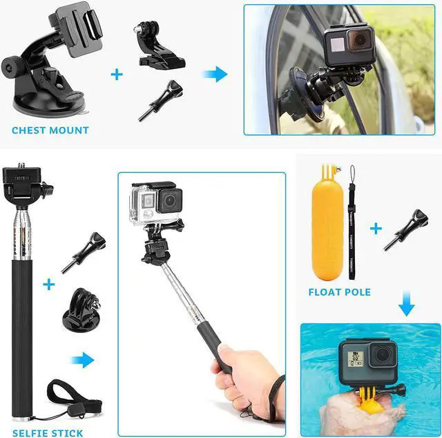 Alt view image 2 of 7 - Luxebell Accessories Kit for AKASO EK5000 EK7000 4K WiFi Action Camera GoPro Hero 12 11 10 9 8 7 6 5/Session 5/Hero 4/3+/3/2/1 Max Fusion SJ4000 SJ5000 (14-in-1)