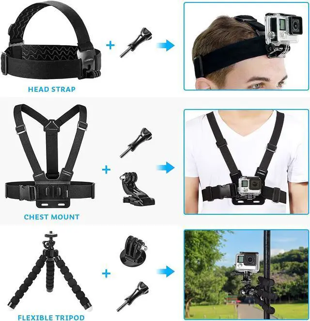 Alt view image 6 of 7 - Luxebell Action Camera Accessory Kit for GoPro Hero Black Silver 12 11 10 9 8 7 6 5 4 Session Max Akaso Xiaomi Accessories Tripod Head Chest Bike Mount With Case