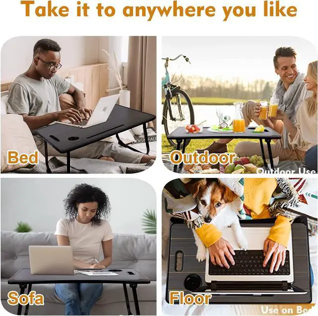 Alt view image 2 of 7 - Amaredom Laptop Bed Desk Tray Bed Table, Foldable Portable Lap Desk Notebook Stand Reading Holder with Storage Drawer and Cup Holder for Eating Breakfast on Bed/Couch/Sofa-Black