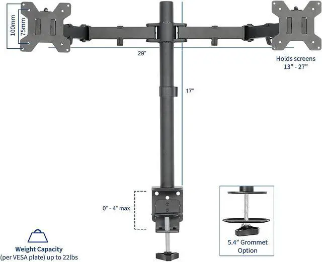 Alt view image 2 of 7 - Dual LCD LED 13 to 27 inch Monitor Desk Mount Stand Heavy Duty Fully Adjustable Fits 2 Screens STAND-V002