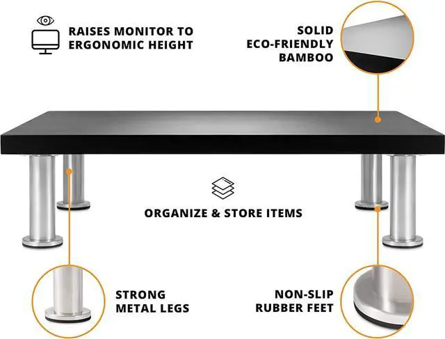 Alt view image 2 of 5 - The Original Bamboo Monitor Stand (As Seen On PBS) - Monitor Riser for Computer Screen or Laptop - Desk Shelf Adds Storage Space and Improves Ergonomics - Black
