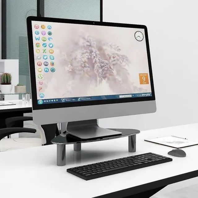 Alt view image 3 of 6 - Tempered Glass Computer Monitor Riser/Triangle Save Space Desktop Corner Stand for Computer Monitor & Laptop Black HD01B-003