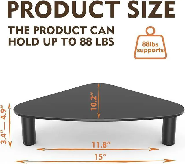 Alt view image 4 of 6 - Tempered Glass Computer Monitor Riser/Triangle Save Space Desktop Corner Stand for Computer Monitor & Laptop Black HD01B-003