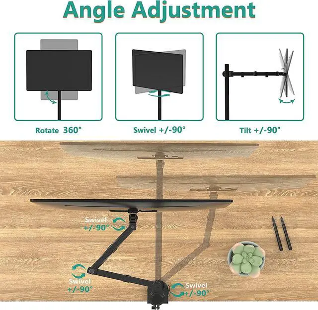 Alt view image 5 of 7 - WALI Monitor Arm Mount for Desk, Single Extra Tall Computer Desk Mount, Monitor Bracket Mount Stand Single, up to 32 inch, 22 lbs (M001XL), Black