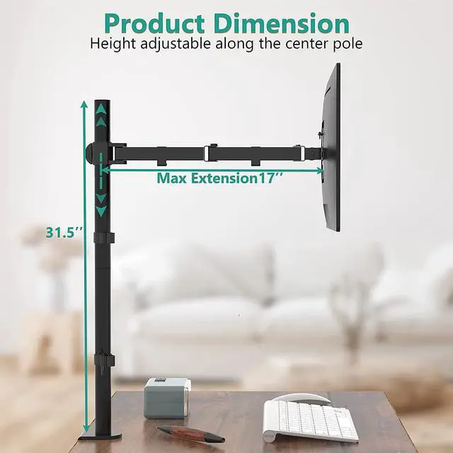 Alt view image 4 of 7 - WALI Monitor Arm Mount for Desk, Single Extra Tall Computer Desk Mount, Monitor Bracket Mount Stand Single, up to 32 inch, 22 lbs (M001XL), Black