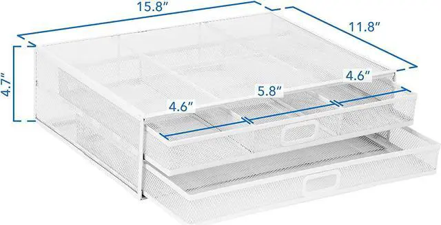 Alt view image 4 of 7 - MOUNT-IT! Mesh Computer Monitor Stand Riser [Metal] Desk Organizer with Two Pullout Storage Drawers for Desktop Laptop and Printer Accessories and Office Supplies (White)