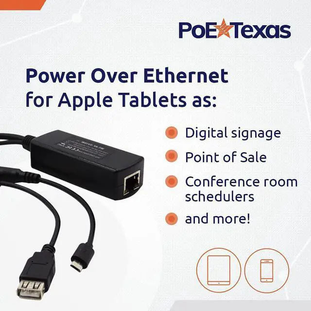 Alt view image 2 of 7 - PoE Texas PoE Power Adapter for USB-A and Micro-USB Compatible Devices Including Apple Cables for POS, Digital Signage, & More - 802.3af POE to 5 Volt Splitter - Extends Power Delivery Up to 328 Feet