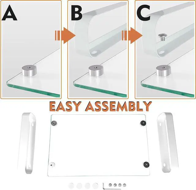 Alt view image 3 of 4 - Hemudu Clear Computer Monitor Stand Riser Multi Media Desktop Stand for Flat Screen LCD LED TV, Laptop/Notebook, with Tempered Glass and Metal Legs, HD02T-001