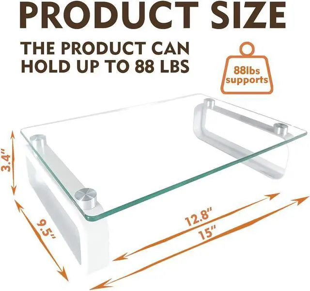 Alt view image 4 of 4 - Hemudu Clear Computer Monitor Stand Riser Multi Media Desktop Stand for Flat Screen LCD LED TV, Laptop/Notebook, with Tempered Glass and Metal Legs, HD02T-001