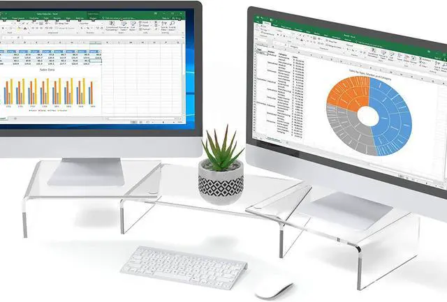Main image of Acrylic Monitor Stand Riser Dual Monitor Stand with Adjustable Length and Angle 3 Shelf Monitor Stand Riser with Anti-Slip Mat for Laptop Computer PC Printer TV Screen