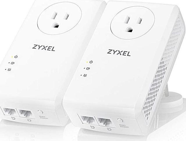 Zyxel AV2000 Powerline Ethernet Adapter Starter Kit, Pass-Thru Power, Plug & Play, MIMO, HomePlug AV2, 2 x Gigabit Ethernet, Ideal for Smart  TVs, On-Line Games, 4K Streaming