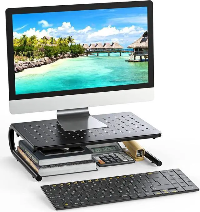 Alt view image 7 of 7 - Monitor Stand Riser, Monitor Riser, Laptop Stand, Laptop Shelf w/Vented Metal, for Screen, Laptops, Printer, for Home & Office