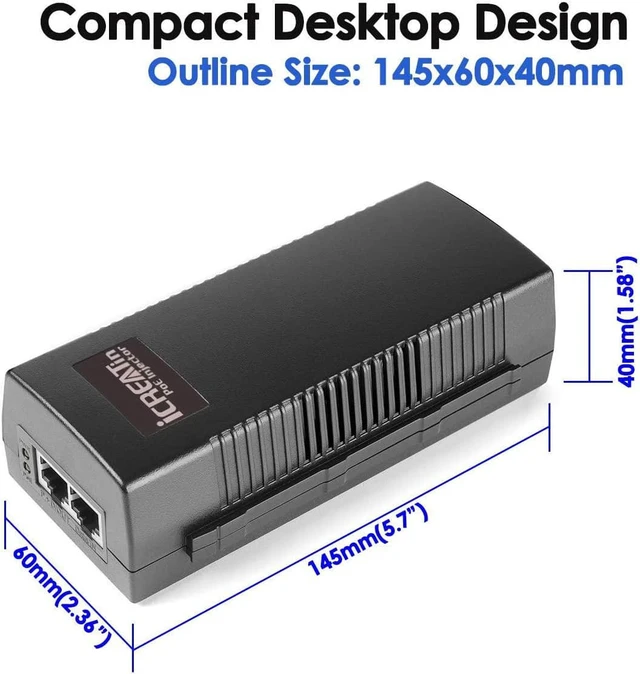 Alt view image 2 of 7 - 60W Gigabit PoE+ Injector, 10/100/1000Mbps, PoE++ Injector Ethernet Adapter, Shidlded RJ-45, IEEE 802.3af/at/bt Compliant, Up to 328 Ft, Replace of TL-PoE170S, TPE-117GI, M921-E-60W