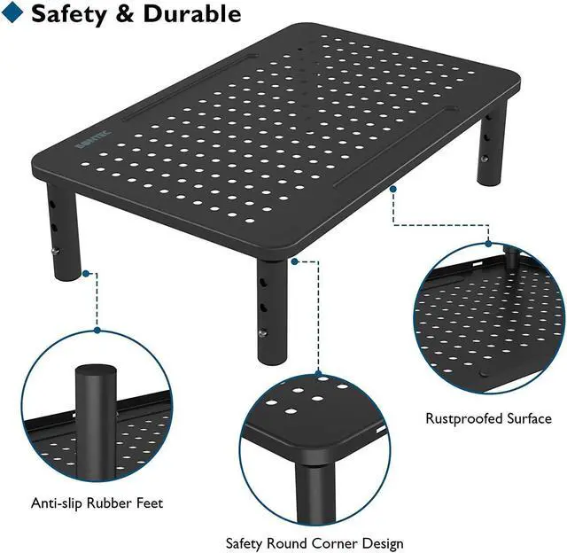 Alt view image 5 of 7 - BONTEC 2 Pack 3 Height Adjustable Monitor Stand Riser with Pen Holder, Ergonomic Metal Laptop Stand with Cable Management, Desktop Stand for Computer, Printer, Monitor, Laptop, Black Steel, 14.5 in
