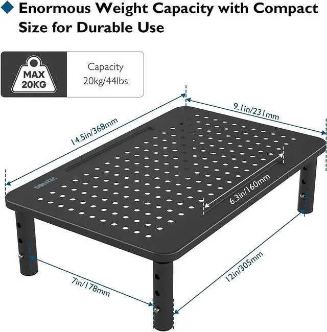 Alt view image 7 of 7 - BONTEC 2 Pack 3 Height Adjustable Monitor Stand Riser with Pen Holder, Ergonomic Metal Laptop Stand with Cable Management, Desktop Stand for Computer, Printer, Monitor, Laptop, Black Steel, 14.5 in