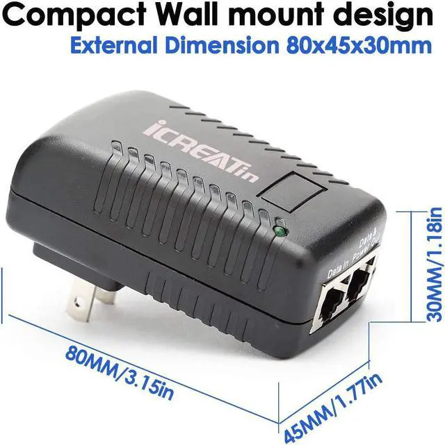 Alt view image 6 of 6 - 2-Pack Wall PoE Injector Power Over Ethernet Adapter 802.3af 48V 24W 0.5A for Security IP Cameras IP Phones, 10/100Mbps
