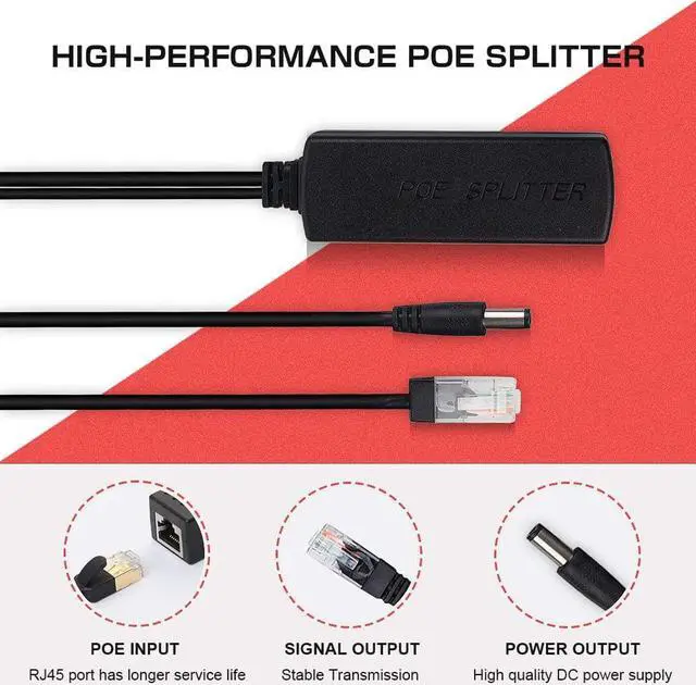 Alt view image 5 of 7 - ipolex Gigabit PoE Power Over ethernet Splitter Adapter 48V to 12V, DC Jack 5.5x2.1mm, IEEE 802.3af/at Compliant 10/100/1000Mbps PoE Splitter with 12V Output for Surveillance Camera CCTV & VoIP Phone