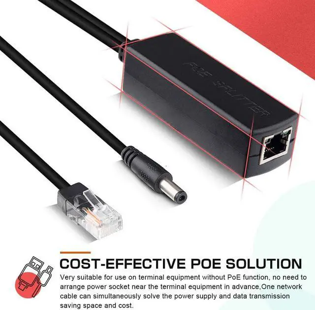 Alt view image 2 of 7 - ipolex Gigabit PoE Power Over ethernet Splitter Adapter 48V to 12V, DC Jack 5.5x2.1mm, IEEE 802.3af/at Compliant 10/100/1000Mbps PoE Splitter with 12V Output for Surveillance Camera CCTV & VoIP Phone