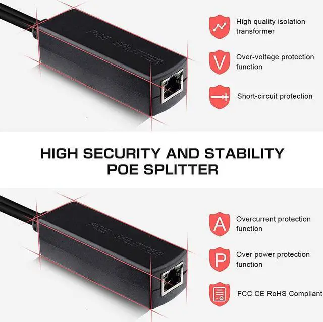 Alt view image 3 of 7 - ipolex Gigabit PoE Power Over ethernet Splitter Adapter 48V to 12V, DC Jack 5.5x2.1mm, IEEE 802.3af/at Compliant 10/100/1000Mbps PoE Splitter with 12V Output for Surveillance Camera CCTV & VoIP Phone