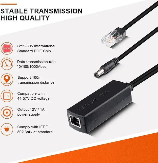 Alt view image 4 of 7 - ipolex Gigabit PoE Power Over ethernet Splitter Adapter 48V to 12V, DC Jack 5.5x2.1mm, IEEE 802.3af/at Compliant 10/100/1000Mbps PoE Splitter with 12V Output for Surveillance Camera CCTV & VoIP Phone